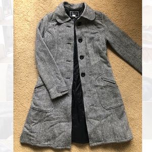 Black and white tweed trench coat